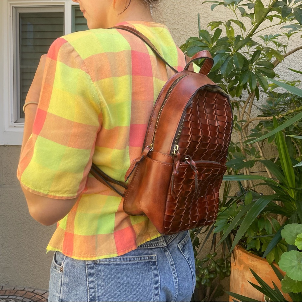 New Patricia Nash Woven Leather Backpack - Reddish Brown
